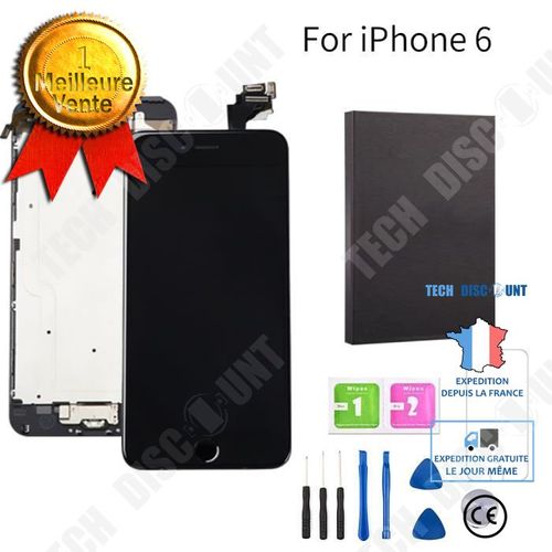 Ecran Iphone 6 Noir Complet + Outils Bouton Home Écouteur Interne Caméra+Verre Trempé Remplacement Changement Accessoire