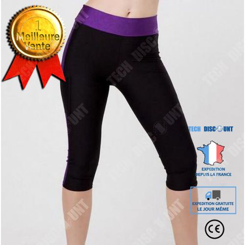 Panty Sudation F.Fitness Effet Sauna Et Minceur Violet Legging Stretch Court À Poches Latérales Pour Femmes Fitness Sports