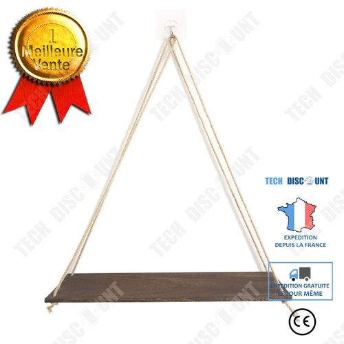 Etagère Murale Suspendue En Bois Marron Mur Étagères Flottantes Corde Étagères Pour Salle De Bain Salon Cuisine, S 35x14x0.85cm