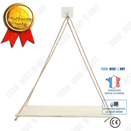 Etagère Murale Suspendue En Bois Mur Étagères Flottantes Corde Étagères Corde Pour Salle De Bain De Salon Cuisine, L 45x14x0.85cm