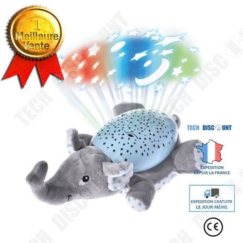 Veilleuse Projecteur Musicale Et Lumineuse Peluche Veilleuse Jouet Projecteurs Étoiles À Pile Éléphant Bleu