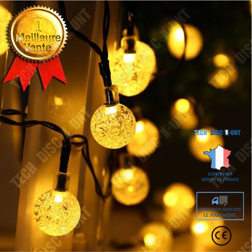 1pcs Guirlande Lumineuse Solaire, Guirlande Lumineuse Led Chaud Chaine De Lampes Décoration Avec , Café, Jardin, Blanc-Chaud