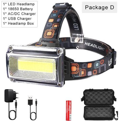 Lampe Frontale D'extérieur Étanche Cob, Rechargeable Par Usb, Avec Voyant Rouge D'avertissement, Haute Luminosité