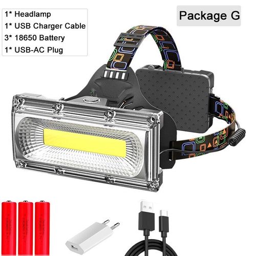 Lampe Frontale D'extérieur Étanche Cob, Rechargeable Par Usb, Avec Voyant Rouge D'avertissement, Haute Luminosité