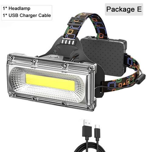 Lampe Frontale D'extérieur Étanche Cob, Rechargeable Par Usb, Avec Voyant Rouge D'avertissement, Haute Luminosité
