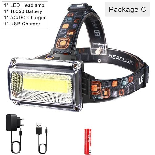 Lampe Frontale D'extérieur Étanche Cob, Rechargeable Par Usb, Avec Voyant Rouge D'avertissement, Haute Luminosité
