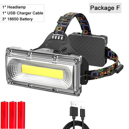 Lampe Frontale D'extérieur Étanche Cob, Rechargeable Par Usb, Avec Voyant Rouge D'avertissement, Haute Luminosité