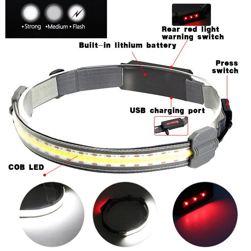 Lampe Frontale tanche  2021 Led Cob, Alimente Par Batteri... - 5