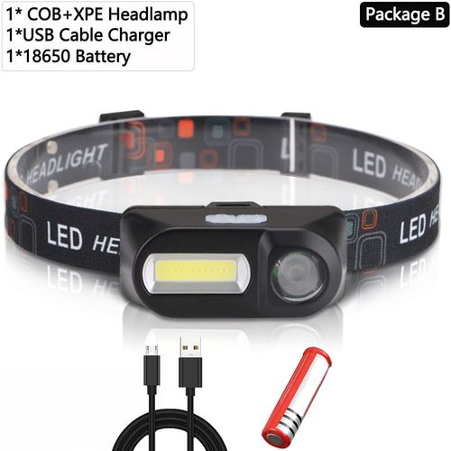 Lampe Frontale T6 + Cob, Alimentée Par 2 Piles 18650, Idéale Pour Le Camping
