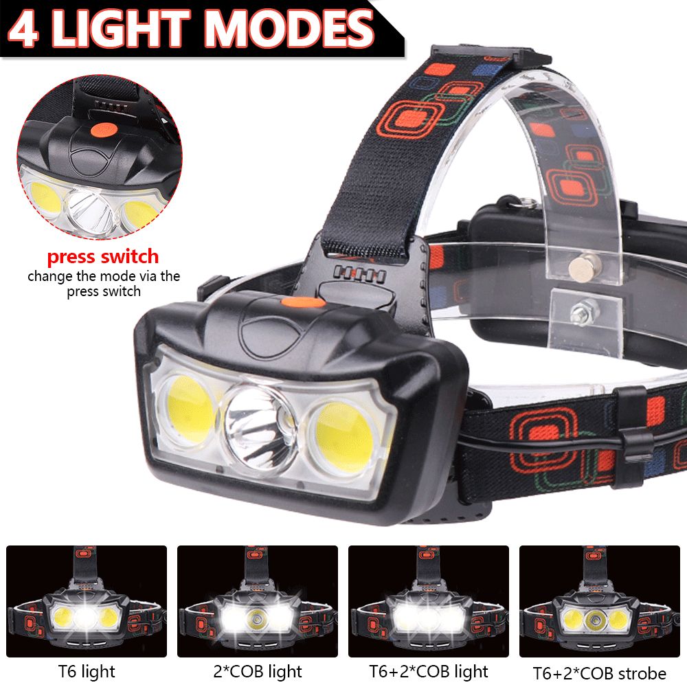 Lampe Frontale T6 + Cob, Alimente Par 2 Piles 18650, Idale... - 5
