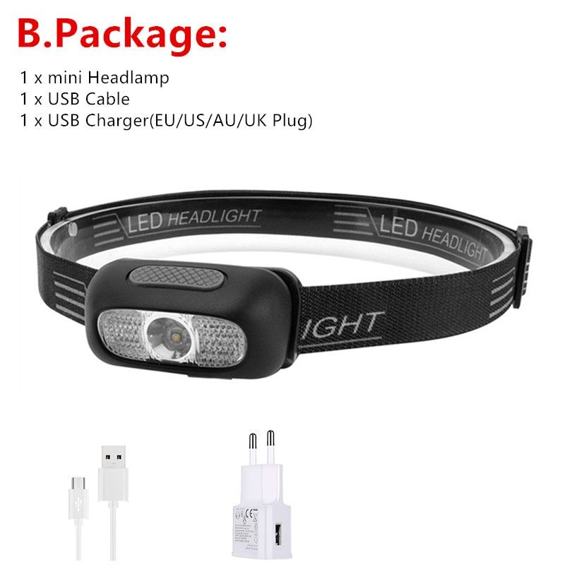 Mini Lampe Frontale R5 Led, Rouge Et Blanc, Torche Rechargea...