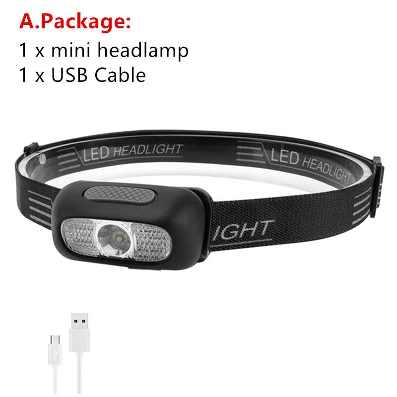 Mini Lampe Frontale R5 Led, Rouge Et Blanc, Torche Rechargea...