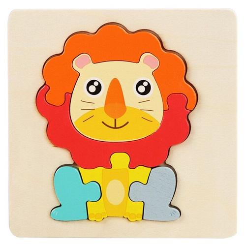 Lion Puzzle En Bois Coloré 3d Enfants, Jouets Éducatifs, Animaux, 11cm Nipseyteko