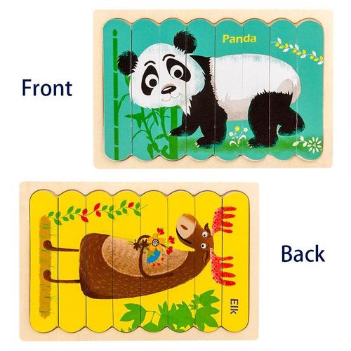 Panda-Elk Puzzle 3d En Boisux Faces Enfants, Véhicule En Bois, Dinosaure, Fruits, Jouets Éducatifs Nipseyteko