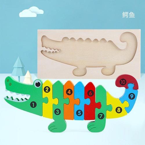 crocodile Puzzle 3D en bois enfants, jouet éducatif, voiture, Animal, jeu  correspondance numérique Nipseyteko