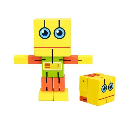 11cm Yellow Robot En Bois Déformé Enfants, Jouets Éducatifs Enfants, Jeu D'entraînements Mains, Variété Créative, Jouet En Bois D'anniversaire Nipseyteko