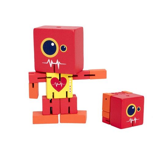 11cm Rouge Robot En Bois Déformé Enfants, Jouets Éducatifs Enfants, Jeu D'entraînements Mains, Variété Créative, Jouet En Bois D'anniversaire Nipseyteko