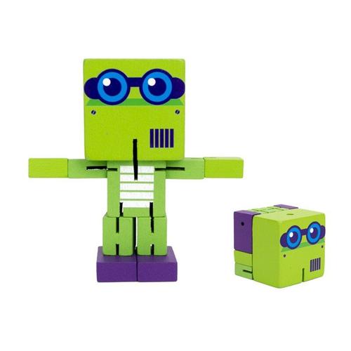 11cm Green Robot En Bois Déformé Enfants, Jouets Éducatifs Enfants, Jeu D'entraînements Mains, Variété Créative, Jouet En Bois D'anniversaire Nipseyteko