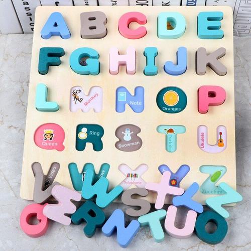 A-Z Letter Puzzle En Bois 3d Enfants, Jouets Éducatifs Bébés, Apprentissage Précoce, Planche Puzzle Cognitive Numérique/Alphabet/Forme Nipseyteko