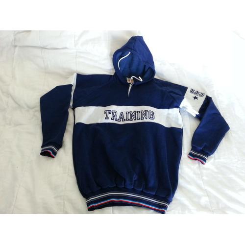 Pull Training Vintage Manches Longues Avec Capuche Bleu Marine & Blanc Le Tigre Made In France 108/112