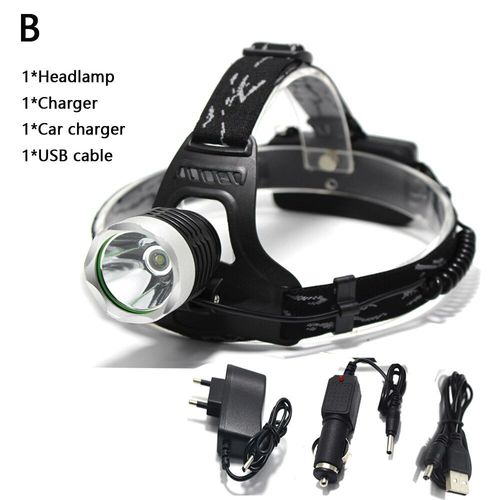 Lampe Frontale Étanche, 3 Modes De Lampe Frontale, Lampe Torche + 2 Piles Phare Led X Xml-T6 + Chargeur, 18650 Lm