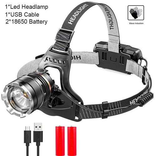 Lampe frontale à lumière forte USB rechargeable avec capteur de mouvement,  lampe frontale Portable pour la pêche, le Camping et l'extérieur, lampe de