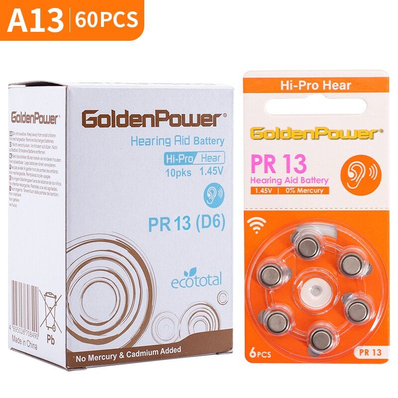 60pcs - A13-PR13 - Batterie pour appareils auditifs, 1 bo�te...