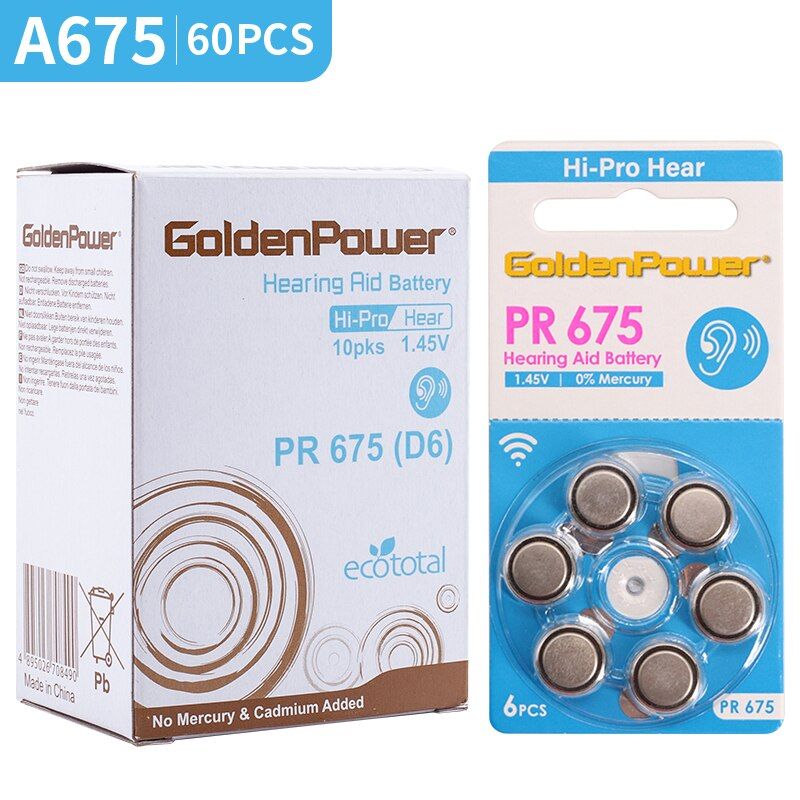 60pcs - A675-PR675 - Batterie pour appareils auditifs, 1 bo�...