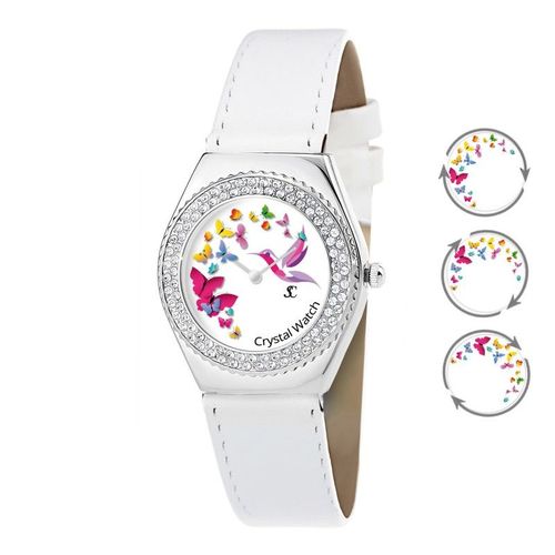 Montre Alysson Papillons À Mouvement Tournant Sc Crystal Ornée De Cristaux Autrichiens
