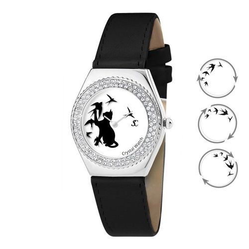 Montre Alysson Chat À Mouvement Tournant Sc Crystal Ornée De Cristaux Autrichiens