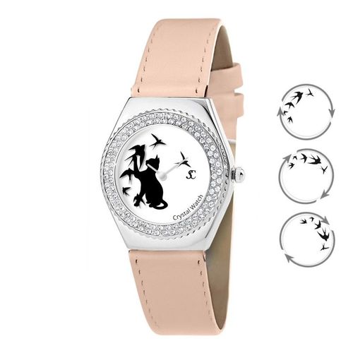 Montre Alysson Chat À Mouvement Tournant Sc Crystal Ornée De Cristaux Autrichiens