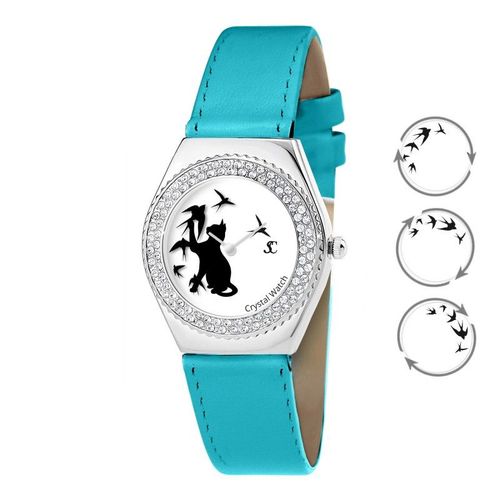 Montre Alysson Chat À Mouvement Tournant Sc Crystal Ornée De Cristaux Autrichiens