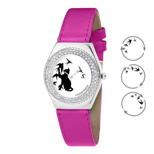 Montre Alysson Chat À Mouvement Tournant Sc Crystal Ornée De Cristaux Autrichiens