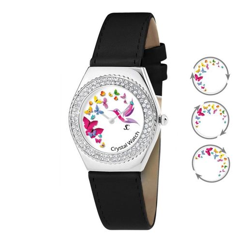 Montre Alysson Papillons À Mouvement Tournant Sc Crystal Ornée De Cristaux Autrichiens