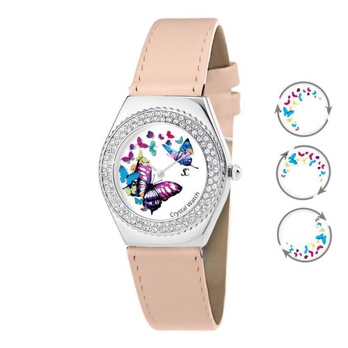 Montre Alysson Papillon À Mouvement Tournant Sc Crystal Ornée De Cristaux Autrichiens