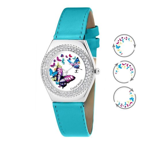 Montre Alysson Papillon À Mouvement Tournant Sc Crystal Ornée De Cristaux Autrichiens