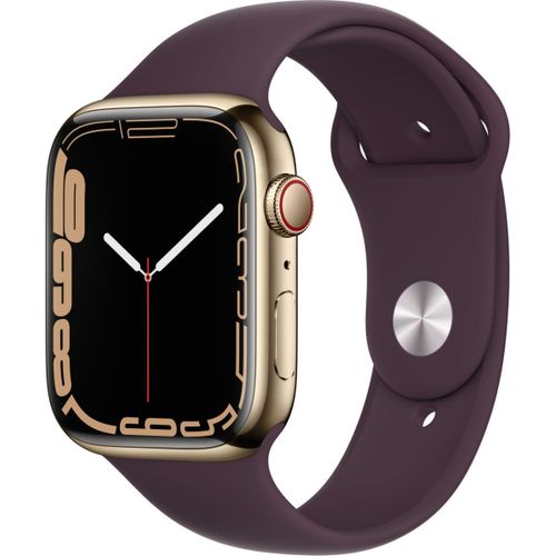 Apple Watch Series 7 (Gps + Cellular) - Boitier 45 Mm Acier Inoxydable Or Avec Bracelet Sport Rouge