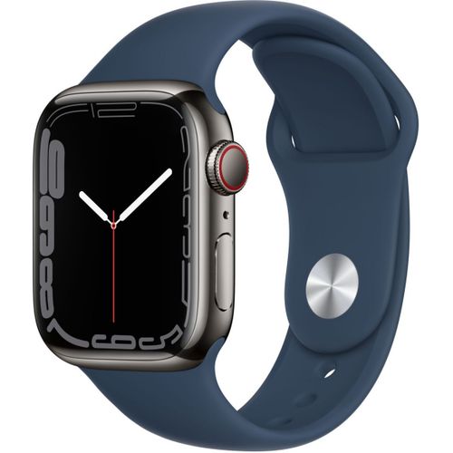 Apple Watch Series 7 (Gps + Cellular) - Boitier 41 Mm Acier Inoxydable Graphite Avec Bracelet Sport Bleu
