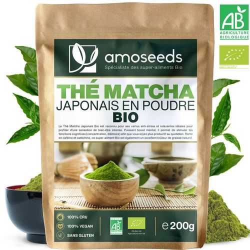 Thé Matcha Japonais En Poudre Bio 200g - Qualité Supérieure - Amoseeds