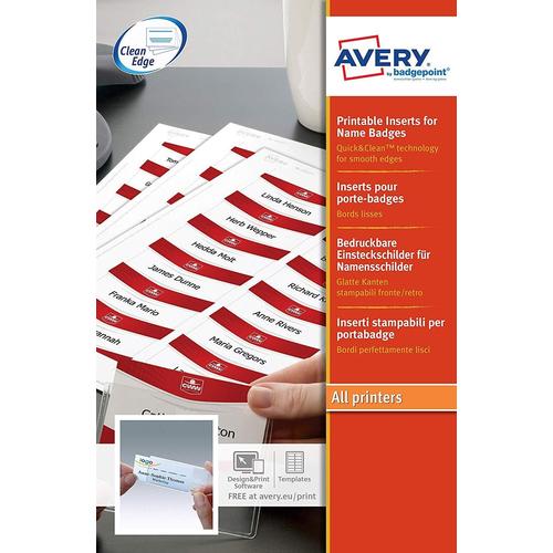 Avery Lot De 140 Inserts Pour Badge Bords Lisses Imprimables 47x 75 Mm