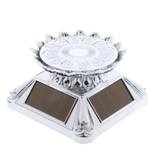 Présentoir À Bijoux Rotatif Solaire Avec Lumières Motif Lotus En Plastique Stand Support D'affichage Idéal Pour Montres Téléphones Mobiles--8 X 8 X 4,5 Cm Xrf-006 Silver