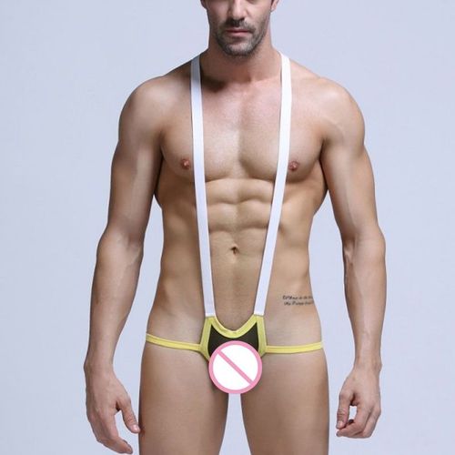 Sexy Hommes Pansement Mankini String Lingerie Maille Sous-Vêtements Stretch Élastique Jockstrap Body Justaucorps T-Back G-String Homme Lingerie