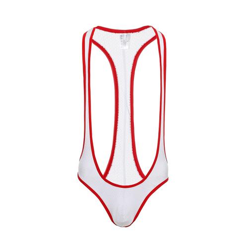 Lingerie Sexy Maille Body Hommes Jockstrap Dos Nu Une Pièce Lutte Singlet Voir À Travers Le Corps Costume Slips Gay Bondage Mankini