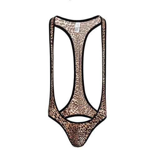 Une Pièce Body Hommes Sexy Imprimé Léopard Dos Nu Sous-Vêtements Lutte Singlet Combinaison Érotique Sangle Costume Jockstrap Lingerie