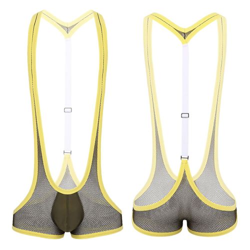Sous-Vêtements En Résille Transparent Pour Hommes, Une Pièce, Jockstrap, Transparent, Dos Y, Poche Bombée, Bretelles, Lutte, Singlet