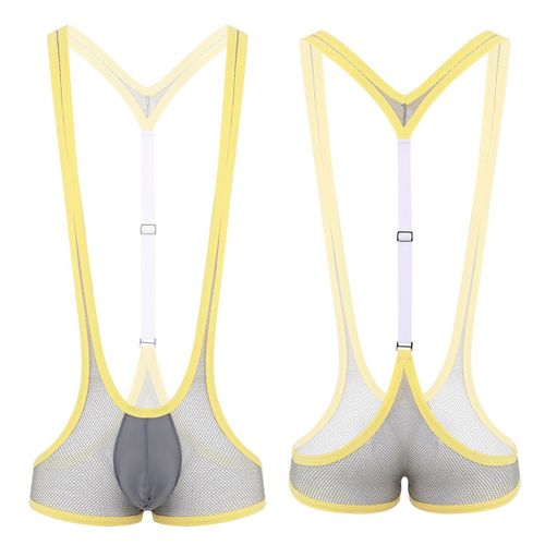 Sous-Vêtements En Résille Transparent Pour Hommes, Une Pièce, Jockstrap, Transparent, Dos Y, Poche Bombée, Bretelles, Lutte, Singlet