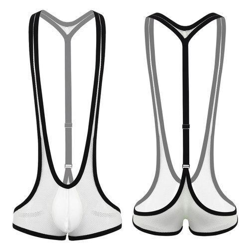 Sous-Vêtements En Résille Transparent Pour Hommes, Une Pièce, Jockstrap, Transparent, Dos Y, Poche Bombée, Bretelles, Lutte, Singlet
