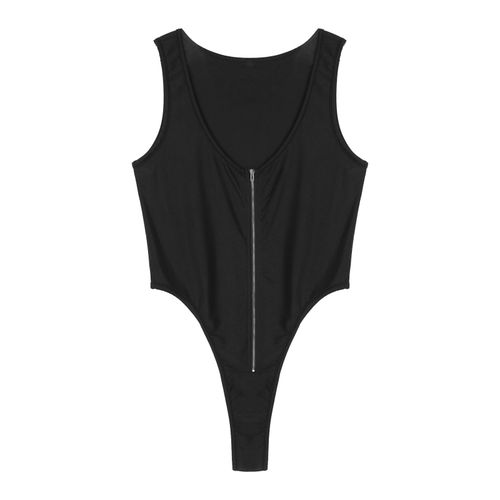 Hommes Homme Body Costume Sans Manches Fermeture Éclair Devant Body Vêtements De Nuit Décontracté Col En U Haute Coupe Combinaisons Sport Fitness Justaucorps Clubwear