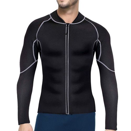Puimentiua Hommes Mince Corps Shaper Néoprène Sweat Gilet Sauna Costume Perte De Poids Fitness À Manches Longues Fermeture Éclair Entraînement Minceur Chemise