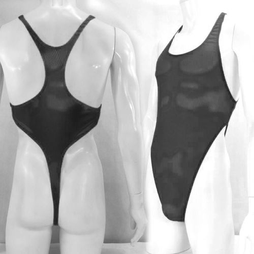 Justaucorps Pour Homme, Justaucorps En Spandex, Coupe Haute, Semi-Transparent, Extensible